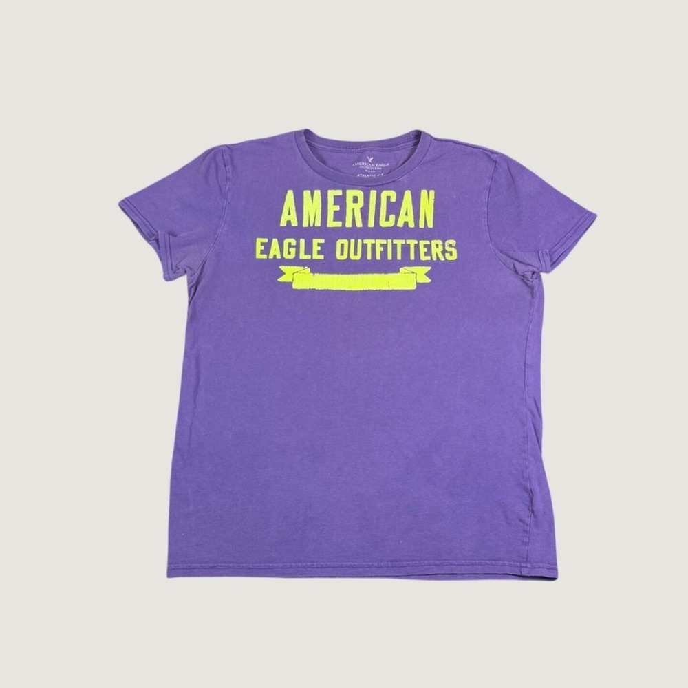 American Eagle Outfitters Mens Small Purple Neon Yellow Graphic T-Shirt Athletic